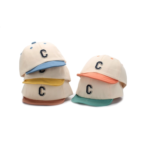 Gorra De Béisbol Para Bebé Visera Suave Color De Contraste Algodón Bordado Letra C Sombrero De Sol Ajustable