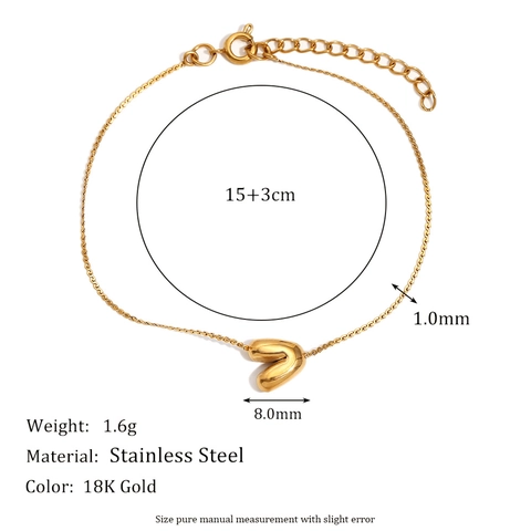 Pulsera De Acero Inoxidable Con Colgante De Letra Burbuja Chapado En Oro De 18K Para Mujer Joyería