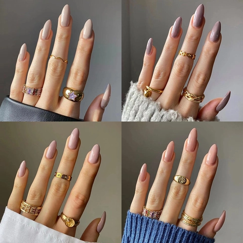 Glossy Solid Color Press On Nails Long Almond Artificial False Nail Tips Elegant Manicure For Women Salon Style