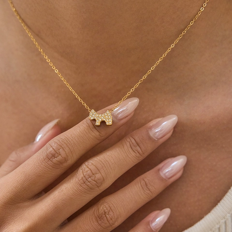 Collana Con Pendente a Forma di Cane Scottie in Acciaio Inossidabile Oro Placcato Zirconia Pavé Gioielli Ipoallergenici Donna