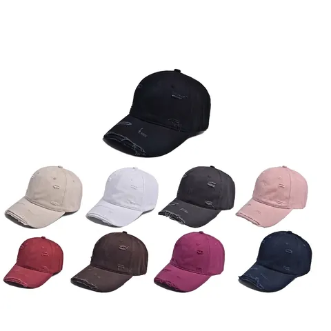 Baseball Cap Distressed Torn Holes Cotton Polyester Retro Streetwear Sun Protection For Men Women