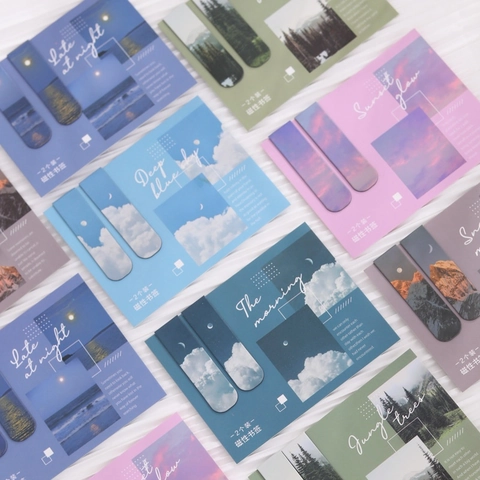 Magnetic Bookmarks Landscape Scenery Patterns Folding Paper Magnet Page Markers For Reading Books Office School Supplies Art Stationery
