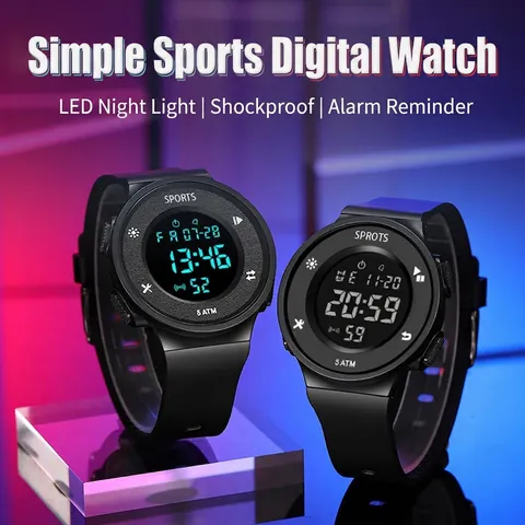Digitale Sporthorloge Waterdicht LED Achtergrondverlichting Alarm Kalender Chronograaf Resin Band Studenten Jeugd Outdoor
