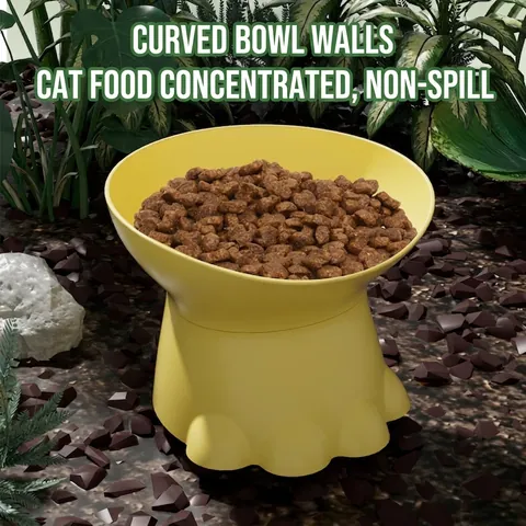 Pet Feeding Bowl PP Plastic Elevated Tilted Neck Protection Anti-Black Chin Food Water Dish Dinosaur Paw Design Cats