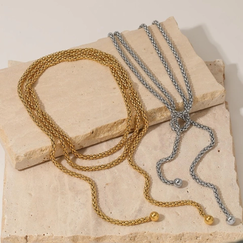 Collana Lunga A Catena Con Sfere In Acciaio Inossidabile Con Pendenti A Sfera Stile Lariat Regolabile Gioielli Hip Hop Da Donna