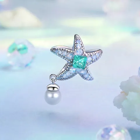 Ciondolo Charm Stella Marina in Argento Sterling 925 Perla Artificiale Serie Oceano Strass Ciondolo per Bracciale DIY Gioielli Donna