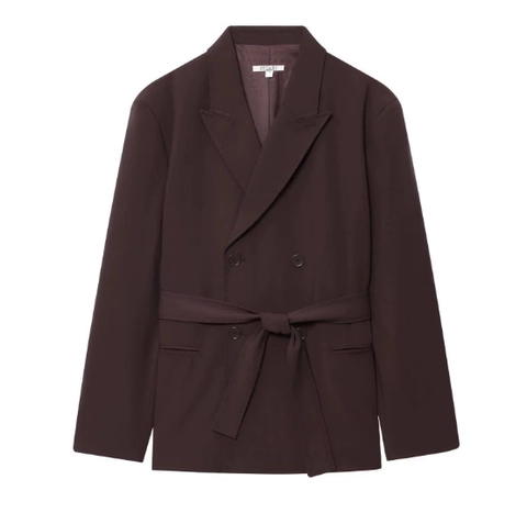 Women Double Breasted Blazer And Pants Set With Belt Solid Color Polyester Casual Elegant Suit