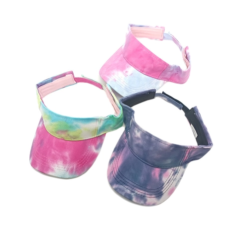 Tie Dye Sun Visor Hat Cotton Twill Adjustable Open Top Breathable UV Protection Summer Outdoor Sports Tennis Beach Unisex