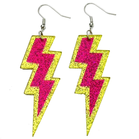 Orecchini Pendenti In Acrilico Con Glitter Retro Cassetta Fulmine Radio Forme Neon Brillante Gioielli Alla Moda Per Donne
