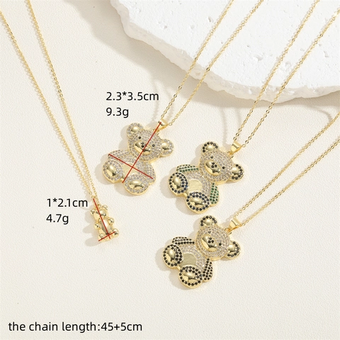 Collana Con Pendente Orso Rame Placcato Oro Con Zirconia Colorata Girocollo Catena Da Clavicola Gioielli Moda Per Donna