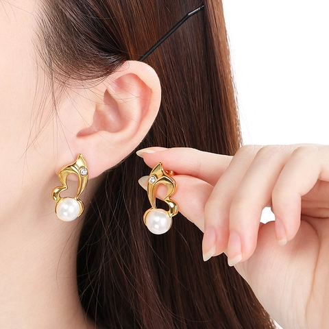 Heart Knot Artificial Pearl Dangle Earrings Stainless Steel Enamel Zircon French Vintage Style Jewelry For Women