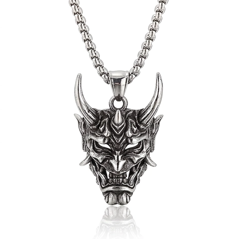 Pendente Maschera Hannya Acciaio Inossidabile Gotico Demone Fantasma Corna Lunghe Retro Punk Hip Hop Biker Gioielli Per Uomo