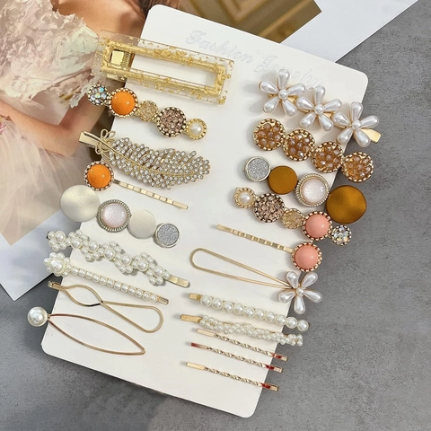 Hair Clips Acetate Alloy Faux Artificial Pearl Rhinestone Geometric Hairpins Retro Fashion Hair Accessories For Women Girls
