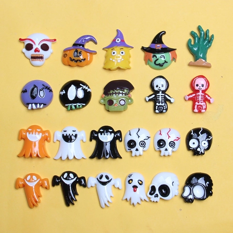 Ciondoli In Resina Di Halloween Cabochon Retro Piatto Teschio Fantasma Zucca Strega Per Fermagli Capelli DIY Custodia Telefono Decoro
