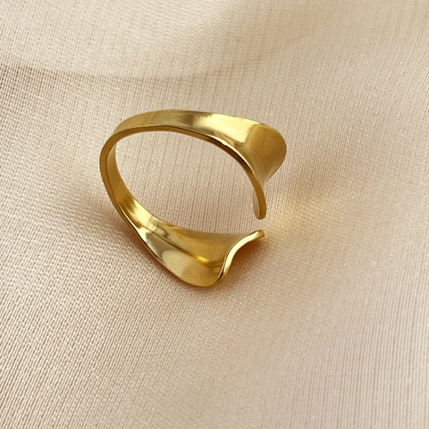 Bague Ouverte À Vagues Irrégulières Acier Inoxydable Plaqué Or 18K Réglable Style Français Minimaliste Bijoux