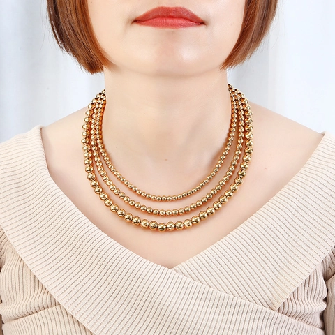 Round Ball Chain Necklace Stainless Steel 18K Gold Plated Waterproof Minimalist Fashion Jewelry For Women