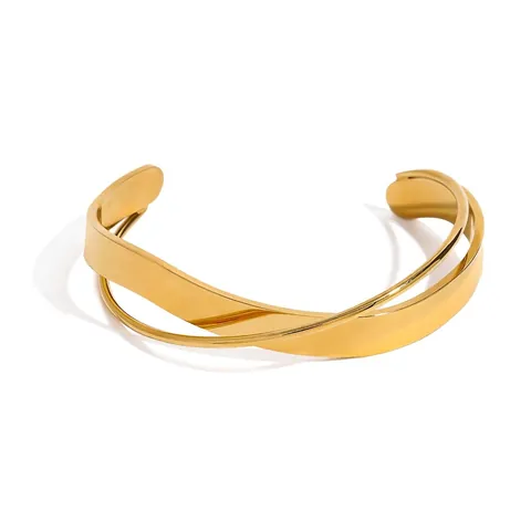 Roestvrijstalen Crossover Bangle 18K Verguld Minimalistische Geometrische Manchetarmband Voor Dames Hoogglans Sieraden