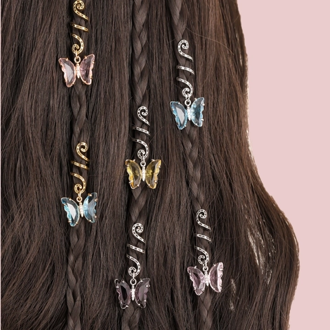 Vlinder Kristallen Hanger Spiraal Haarring Legering Strass Dreadlock Accessoire Hip Hop Coole Sieraden Voor Dames