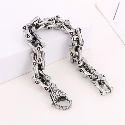 Bracciale Da Uomo Con Maglie A Osso In Acciaio Al Titanio Retrò Stile Punk Industriale Gioielli In Metallo