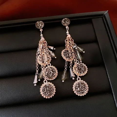Boucles D'oreilles Bohèmes À Gland Avec Tige En Argent 925 Strass Rond Verre Géométrique Ethnique Vintage