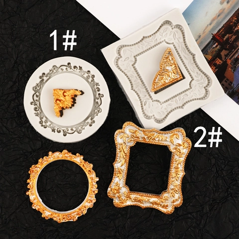 Retro Baroque Relief Photo Frame Silicone Mold For Fondant Cake Decorating Chocolate Resin Clay Lace Wreath Embossed