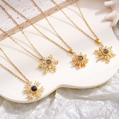 100 Sprachen Ich Liebe Dich Projektion Schneeflocke Sonnenblume Anhänger Halskette Gold Plattiert Kupfer Strass Schmuck Für Damen Geschenk