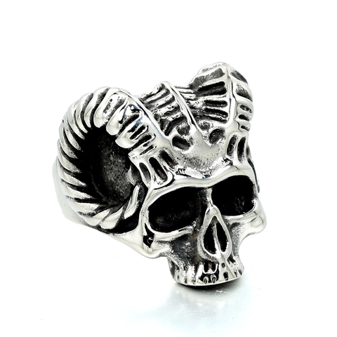 Anillo De Calavera Con Cuernos De Carnero Retro Acero Inoxidable Estilo Punk Gótico Vintage Joyería Biker Para Hombres