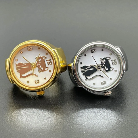 Finger Ring Watch With Cat Pattern Elastic Stainless Steel Band Alloy Case Quartz Movement Creative Minimalist Jewelry For Women Men
