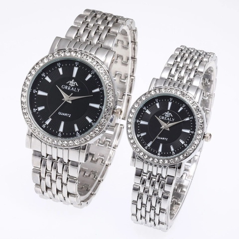 Luxury Rhinestone Couple Quartz Watch Stainless Steel Band Roman Scale Fashion Casual Pair Wristwatch For Men Women Gift