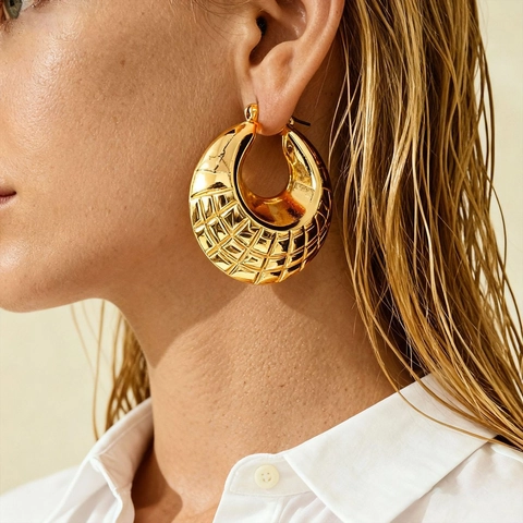 Orecchini A Cerchio Cavi Geometrici Vintage Per Donna Texture Trapuntata In Metallo In Ferro Retrò Stile Minimalista
