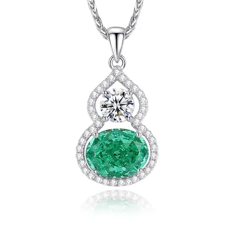 925 Sterling Silver Gourd Pendant Necklace For Women Luxury Rhinestone Inlaid Wulu Shape Paraiba Emerald Created Gemstone Jewelry