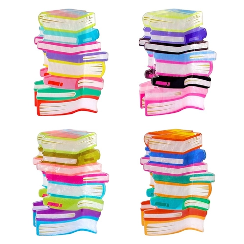 Creative Stacked Books Hair Claw For Women Acetate Acrylic Candy Color Shark Clip Unique Styling Tool Hair Grab Clip