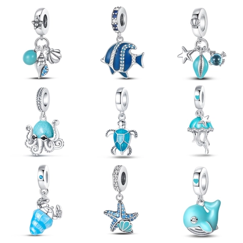 Ozean Thema Leuchtende Charms S925 Sterlingsilber Leuchten Im Dunkeln Emaille Zirkonia DIY Armband Anhänger