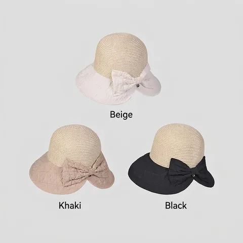 Cappello Da Sole Estivo Da Donna Tesa Larga Paglia Di Carta Tessuto Patchwork Grande Fiocco Traspirante Stile Francese Spiaggia