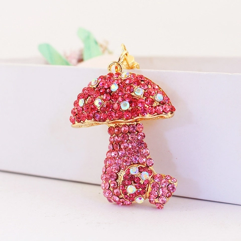 Colorful Mushroom Keychain Zinc Alloy Czech Rhinestone Inlaid Bag Pendant Glitter Jewelry Accessory For Women Girls Gift