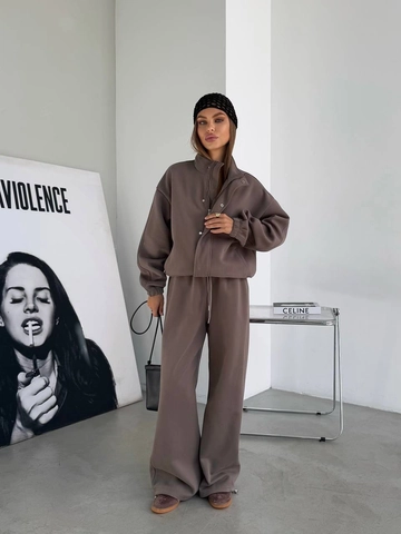 Women Cotton Tracksuit Zip Up Stand Collar Sweatshirt And Wide Leg Pants Casual Streetwear Solid Color Oversized
