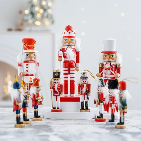 Schiaccianoci Soldato Ornamenti In Legno Statuette Dipinte Per Decorazione Tavola Scrivania Di Natale Regalo