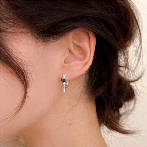 925 Sterling Silber Herz Creolen Mit Schwarzem Zirkonia Unregelmäßige Textur Vintage Stil Für Frauen