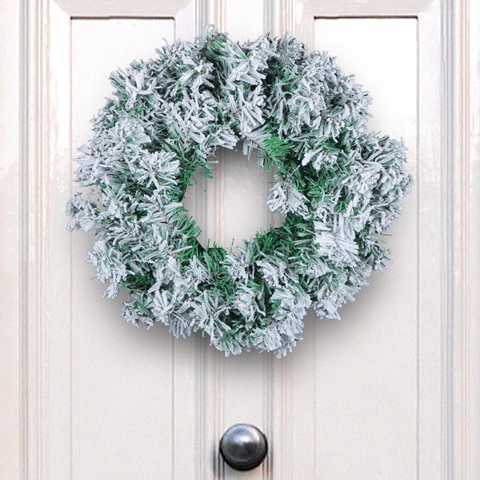 Artificial Christmas Wreath Snow Flocked PVC Pine Needle Frosted Winter Garland For Front Door Wall Holiday Home Decor