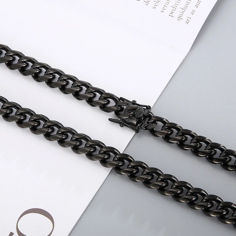 Cubaanse Schakelketting Ketting Zwart Roestvrij Staal Gepolijst Doos Sluiting Hip Hop Sieraden Voor Heren