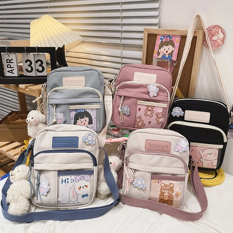 Nylon Umhängetasche Transparente Tasche Cartoon Bär Studenten Messenger Bag Japanischer Süßer Lässiger Schultertasche Damen