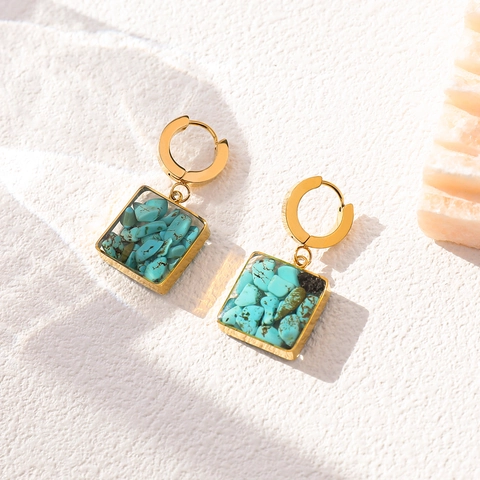 Stainless Steel Natural Stone Necklace Earrings Gold Plated Geometric Fan Square Pendant Jewelry For Women Daily Fashion Accessories