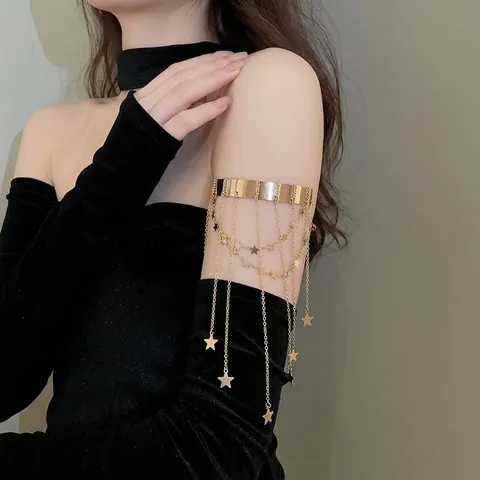 Upper Arm Bangle Armlet Alloy Multi Layer Tassel Chains Star Heart Pendants Adjustable Open Jewelry For Women