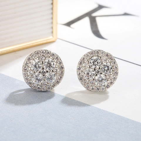Pendientes De Botón Redondos Color Plata Cobre Circonita Micro Pave Hip Hop Para Hombres Mujeres