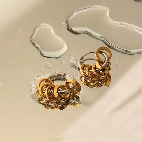 Modern Stainless Steel Two Tone Hoop Earrings For Women Gold Silver Mixed Color Geometric Circle Dangle Earrings Fashion Jewelry