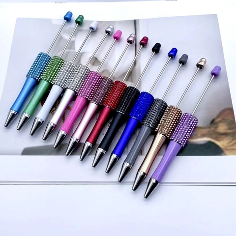 Metal Beaded Ballpoint Pen Rhinestone Rotating Creative DIY Student Gift Stationery Office Sparkling Decorative Writing Tool