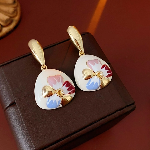 Vintage Französischer Stil Blumen Emaille Ohrhänger Mit Strass Silbernen Ohrsteckern Elegantes Palast Schmuckstück Für Damen
