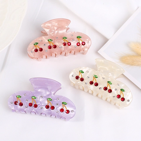 Cherry Hair Claw Clip Acrylic Acetate Rhinestone Sparkling Large Nonslip Hairpins Hair Accessories For Women Girls
