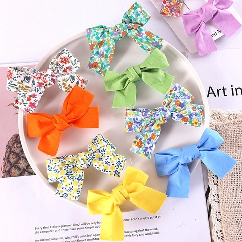 Bow Hair Clips Fabric Floral Solid Pattern Korean Style Sweet Cute Barrettes Headwear For Women Girls Children Handmade