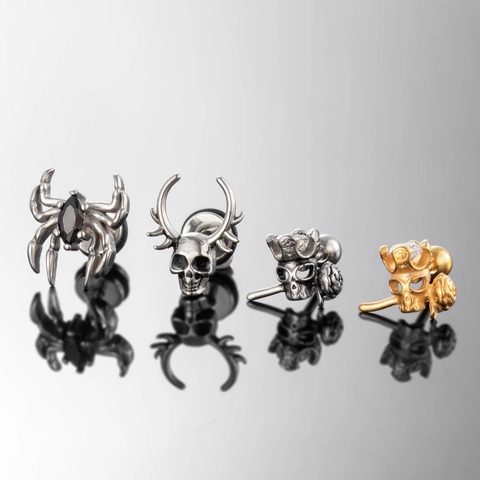 Punk Gothic Stud Earrings Stainless Steel Spider Skull Crown Rose Zircon Vintage Personalized Jewelry For Men Women